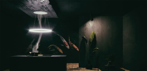 Luksusowy okap Sirius sufitowy SLT 973 Chandelier light we współczesnej kuchni w luksusowym domu z rybami okapy premium